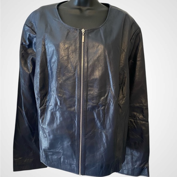 Jessica London | Women’s Jessica London Navy Blue Leather Jacket NWT Plus Size - Picture 3 of 9